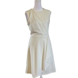 Calvin Klein Creamy White Sleeveless Dress Cascading at Bodice and Skirt Size 8